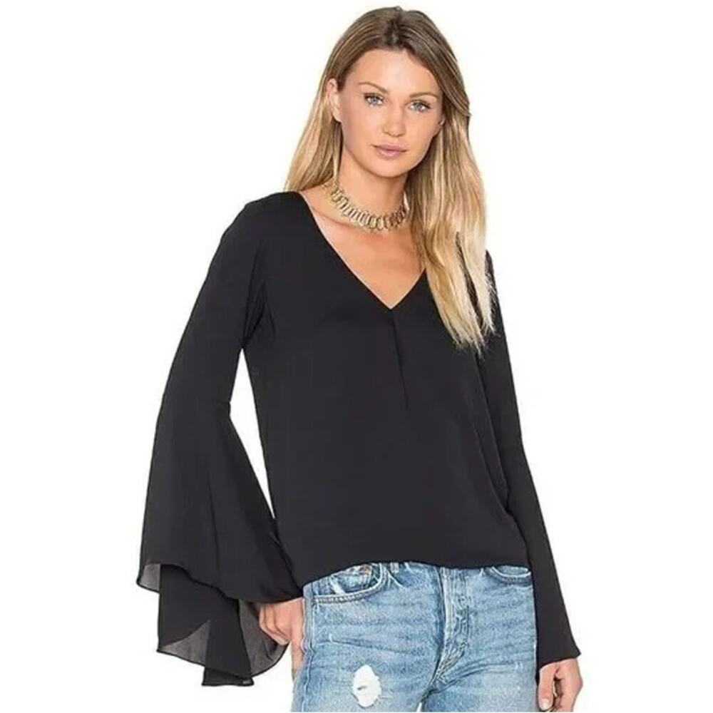 Amanda Uprichard Laura Bell‎ Sleeve V Neck Top Black Size Medium